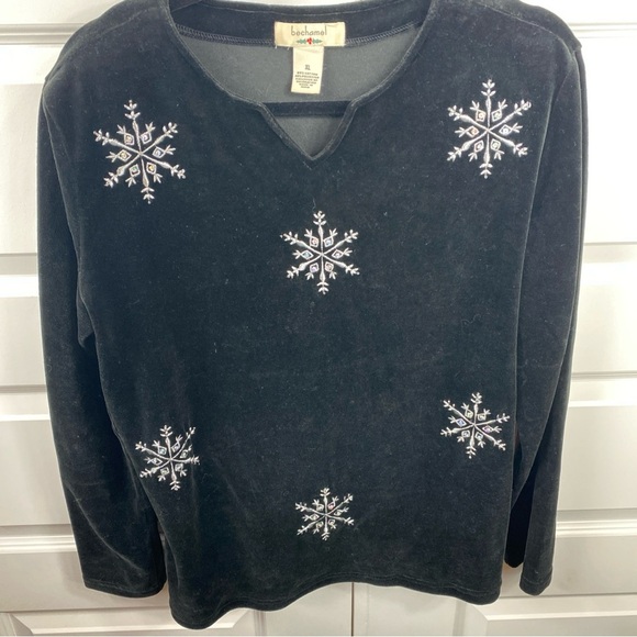 Bechamel Holiday velour sequin snowflakes party top Christmas XL Extra Large - Picture 2 of 5